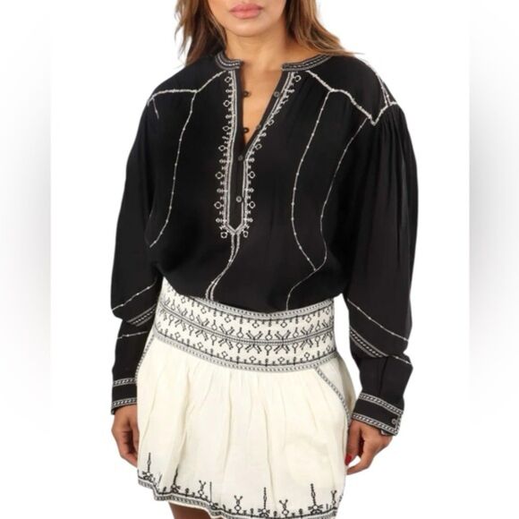 Isabel Marant Etoile Pelson Embroidered Cotton Blouse NWOT Size Large - Picture 1 of 6